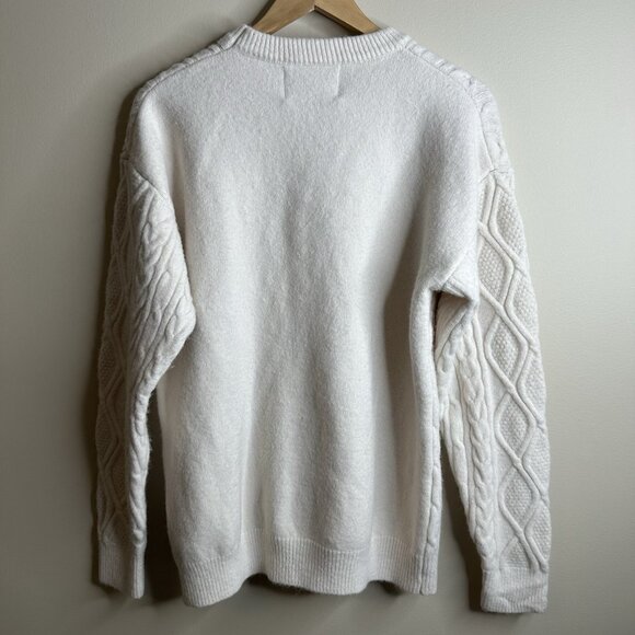 Aelfric Eden White Cable Knit Crewneck Sweater - Picture 8 of 11